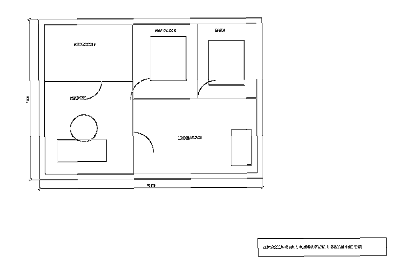 DXF preview of the traced scanned floor plan: every wall and door appears as an outline around the ink