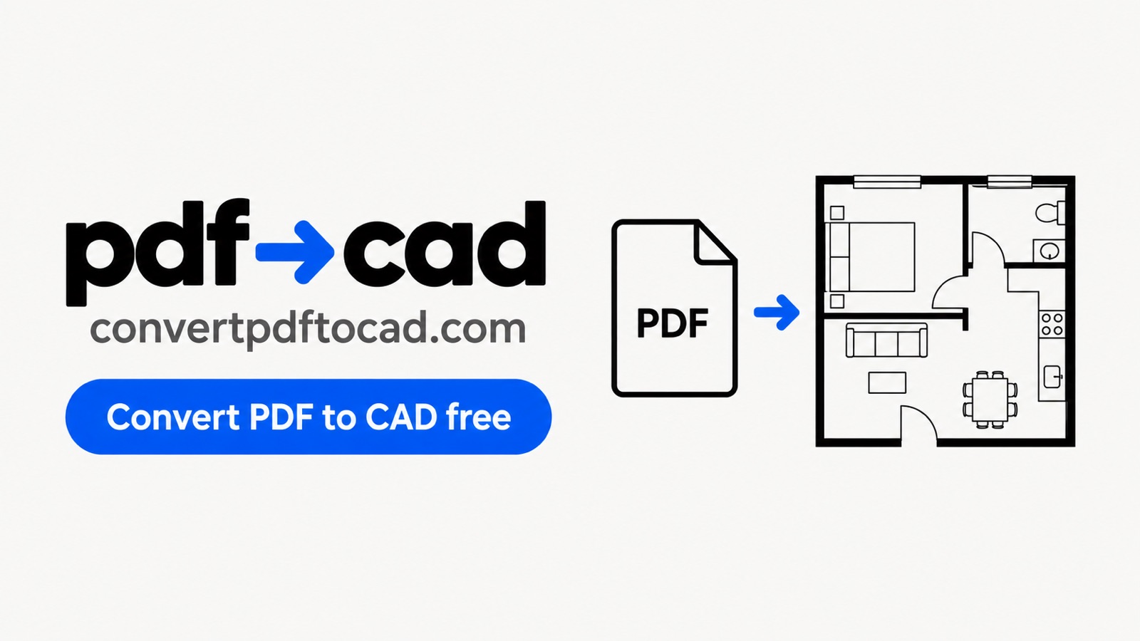 convertpdftocad.com graphic: pdf to cad wordmark with the call to action Convert PDF to CAD free